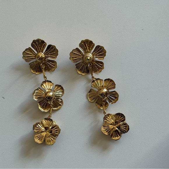 Gold Floral Drop Earrings - Picture 5 of 5